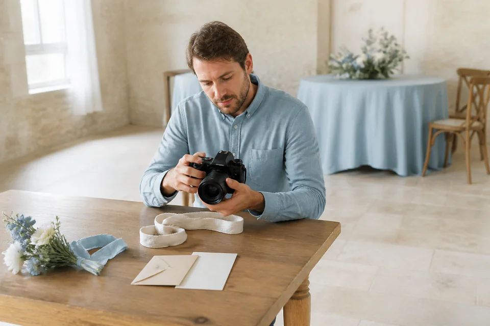 Appareil photo et accessoires de reportage de mariage — illustration générée par IA