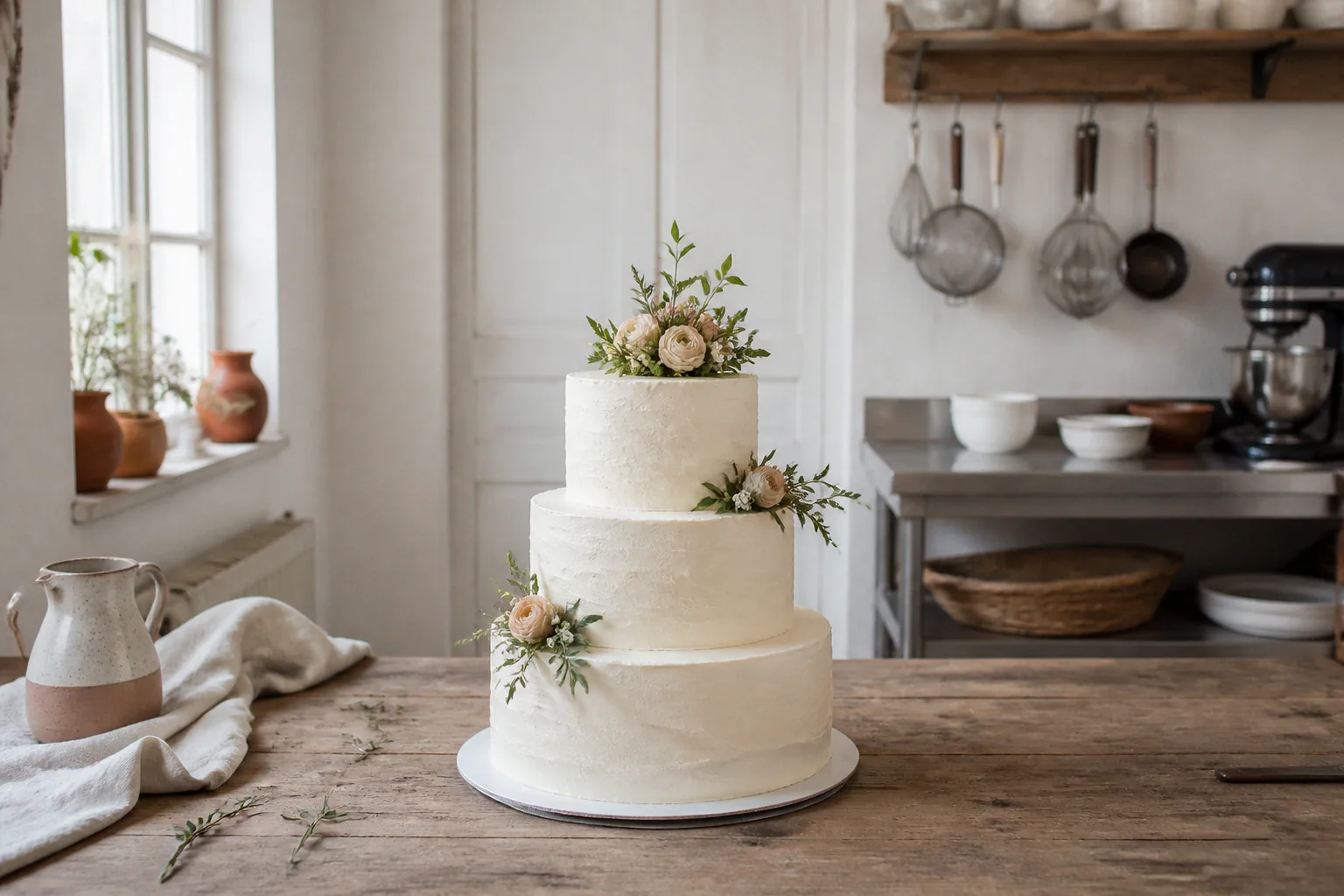Gâteau de mariage préparé dans un atelier — illustration générée par IA
