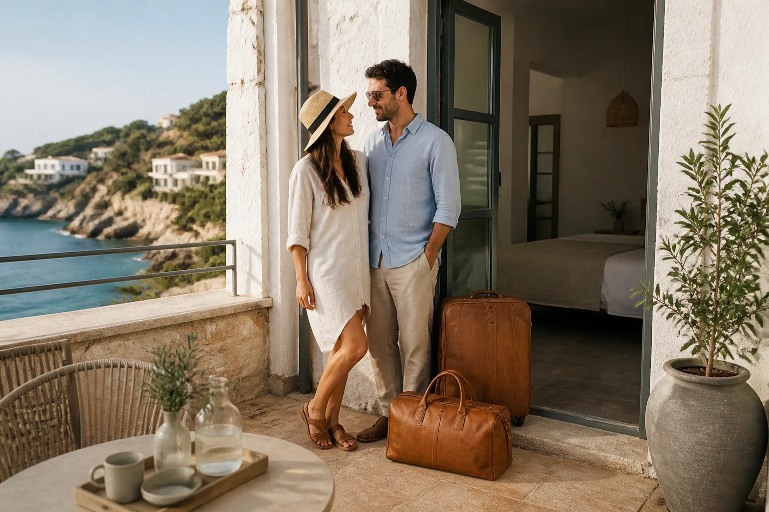 Bagages et hébergement pour un voyage de noces — illustration générée par IA