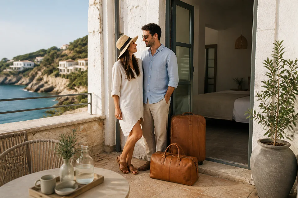 Bagages et hébergement pour un voyage de noces — illustration générée par IA