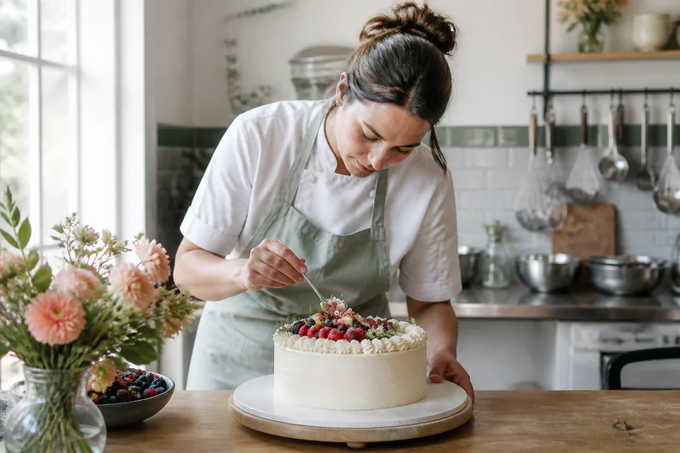 Gâteau de mariage préparé dans un atelier — illustration générée par IA