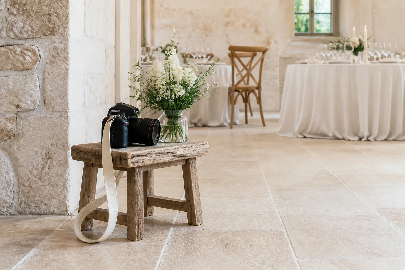 Appareil photo et accessoires de reportage de mariage — illustration générée par IA
