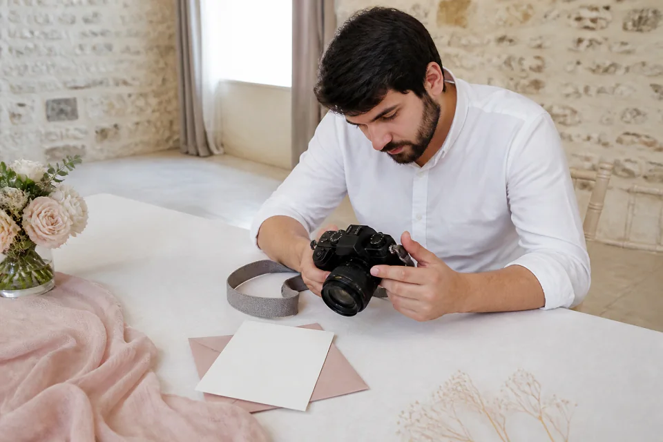 Appareil photo et accessoires de reportage de mariage — illustration générée par IA
