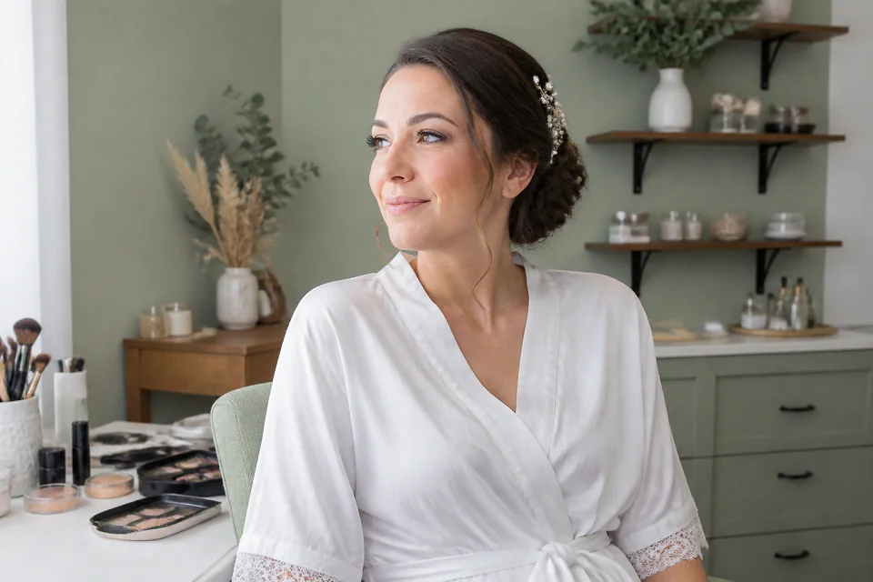 Préparation d’un maquillage de mariage — illustration générée par IA