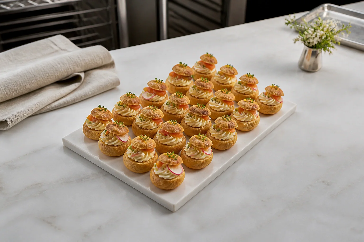 Préparations salées pour un cocktail de mariage — illustration générée par IA