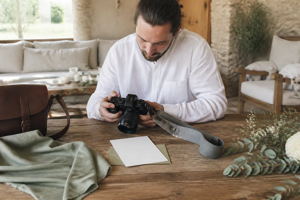 Appareil photo et accessoires de reportage de mariage — illustration générée par IA