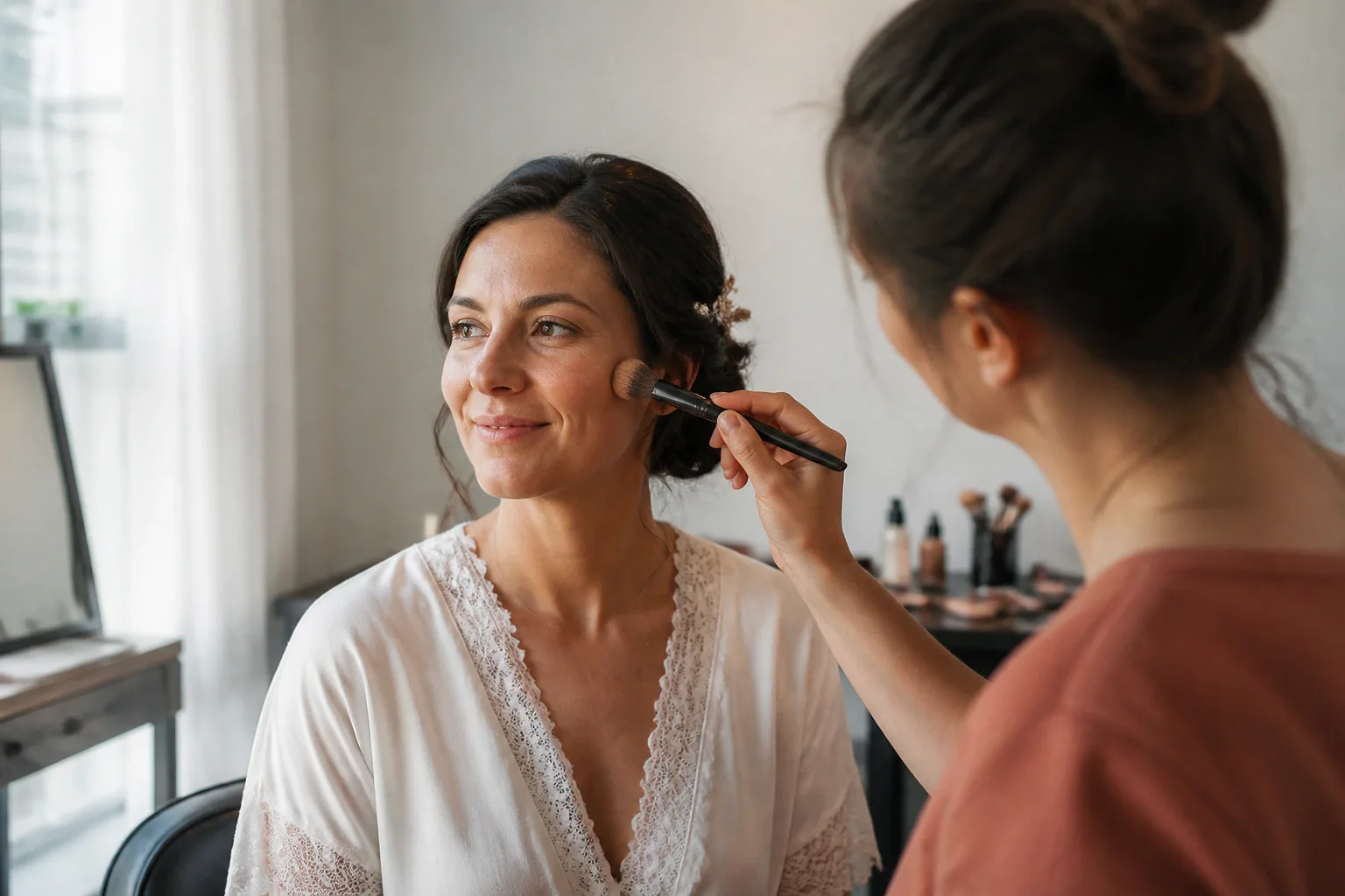 Préparation d’un maquillage de mariage — illustration générée par IA