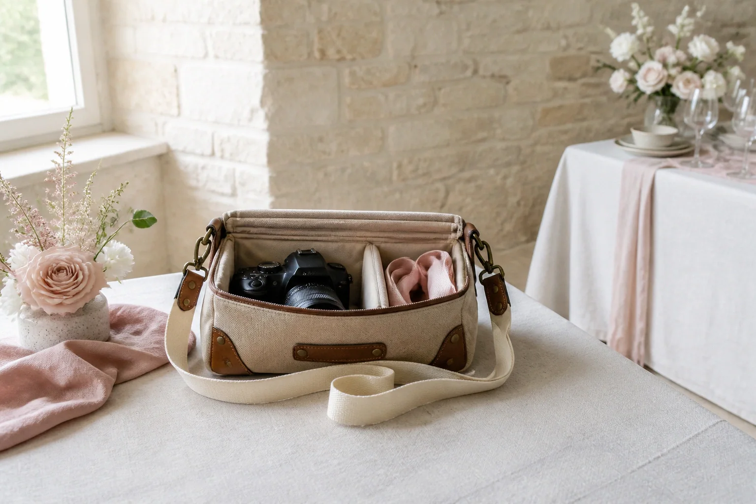Appareil photo et accessoires de reportage de mariage — illustration générée par IA