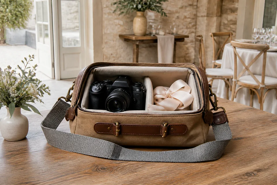 Appareil photo et accessoires de reportage de mariage — illustration générée par IA