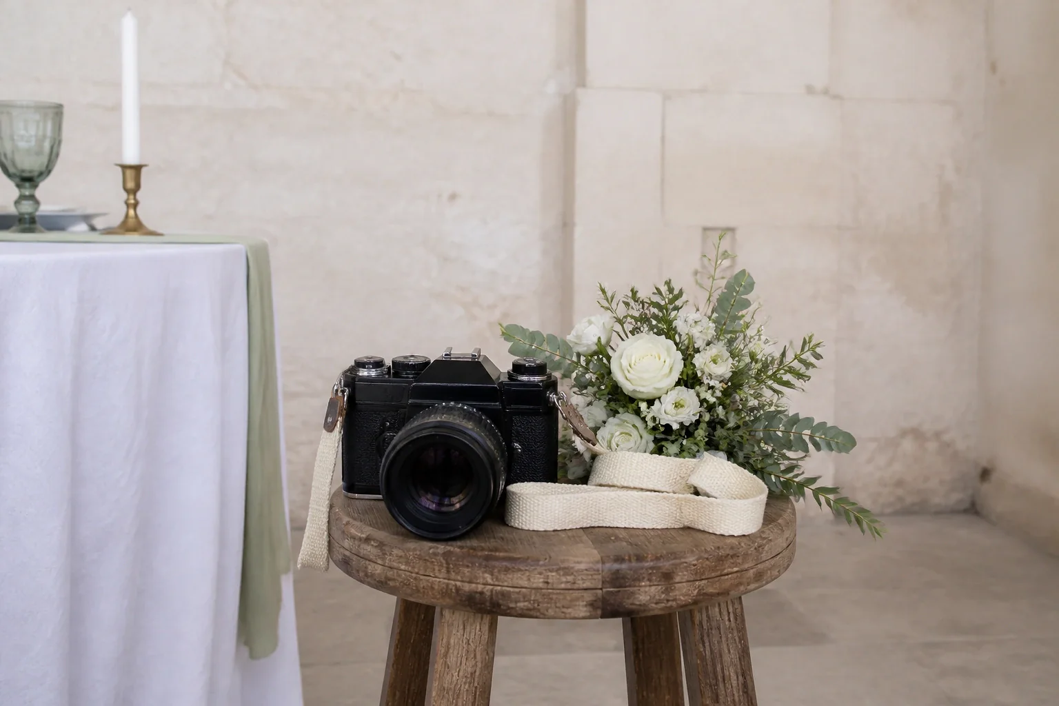 Appareil photo et accessoires de reportage de mariage — illustration générée par IA
