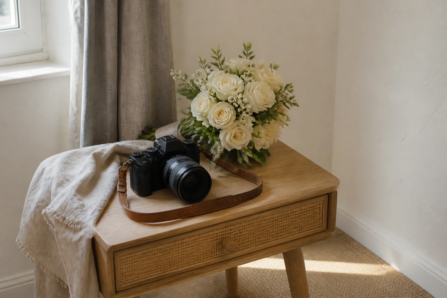 Appareil photo et accessoires de reportage de mariage — illustration générée par IA