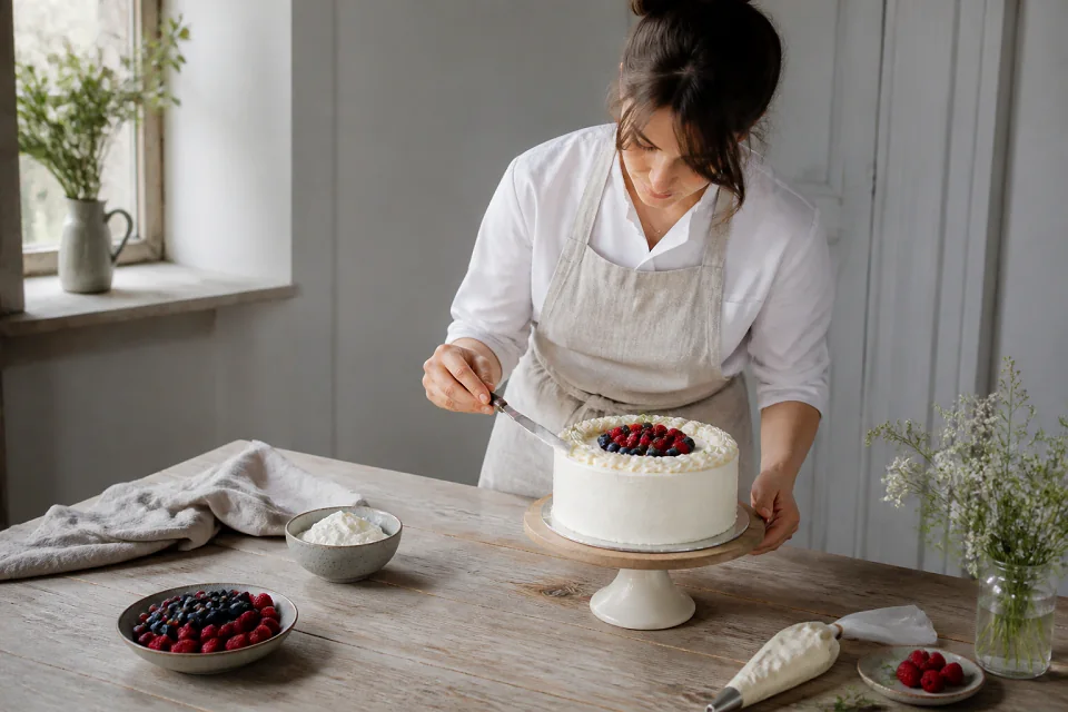 Gâteau de mariage préparé dans un atelier — illustration générée par IA