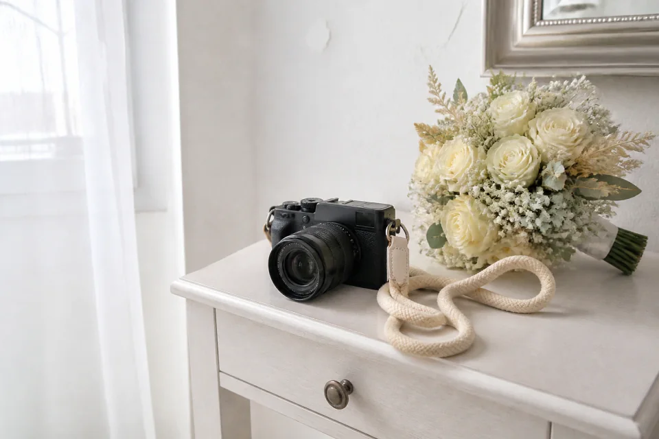 Appareil photo et accessoires de reportage de mariage — illustration générée par IA