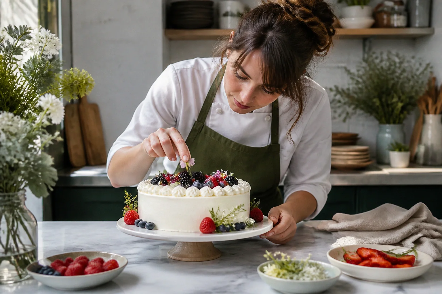 Gâteau de mariage préparé dans un atelier — illustration générée par IA