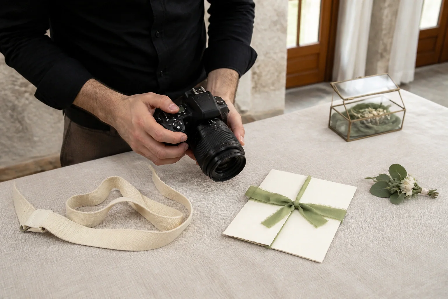 Appareil photo et accessoires de reportage de mariage — illustration générée par IA