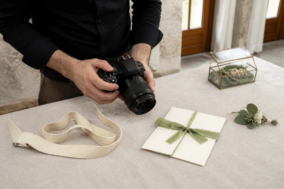 Appareil photo et accessoires de reportage de mariage — illustration générée par IA