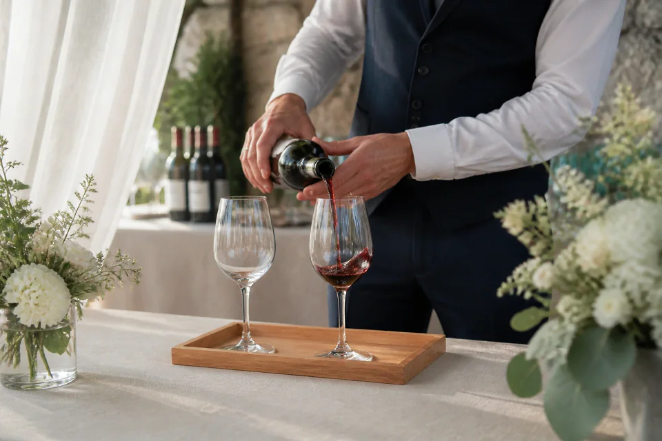 Sélection de boissons pour une réception de mariage — illustration générée par IA