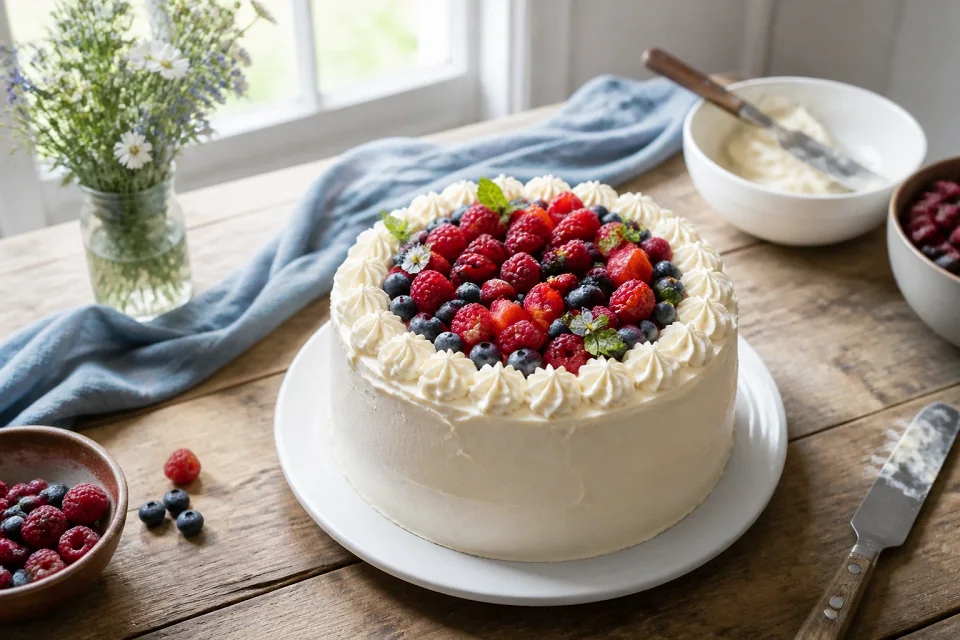 Gâteau de mariage préparé dans un atelier — illustration générée par IA