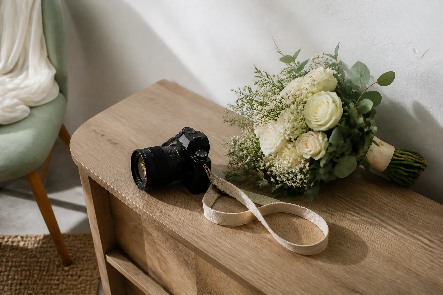 Appareil photo et accessoires de reportage de mariage — illustration générée par IA