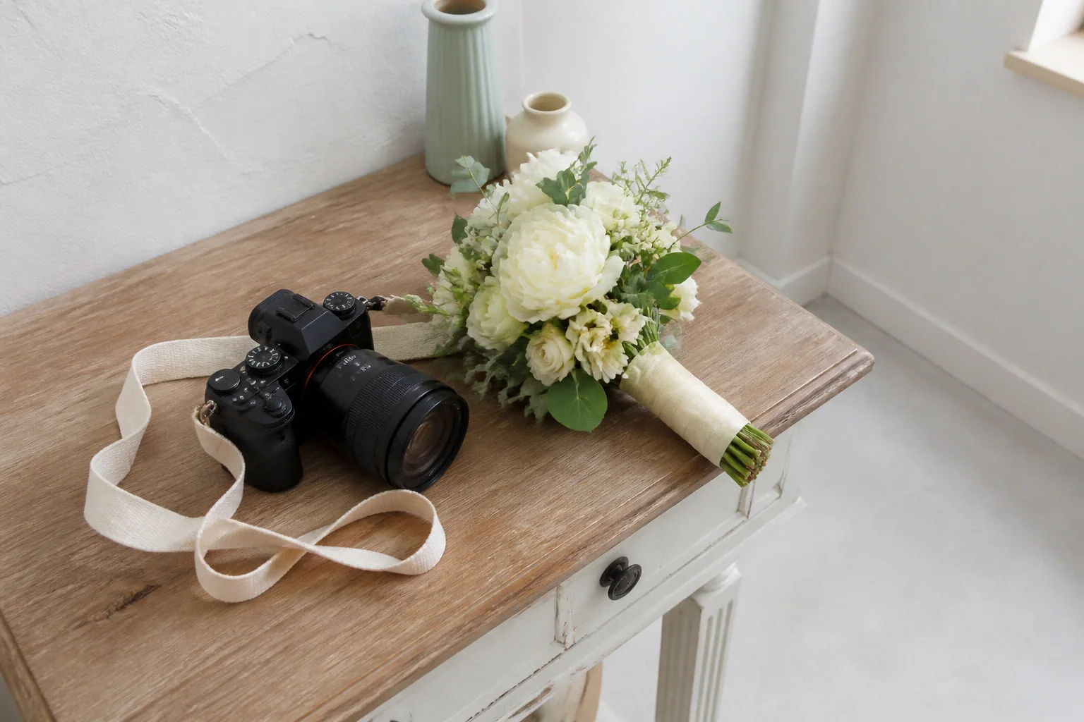 Appareil photo et accessoires de reportage de mariage — illustration générée par IA