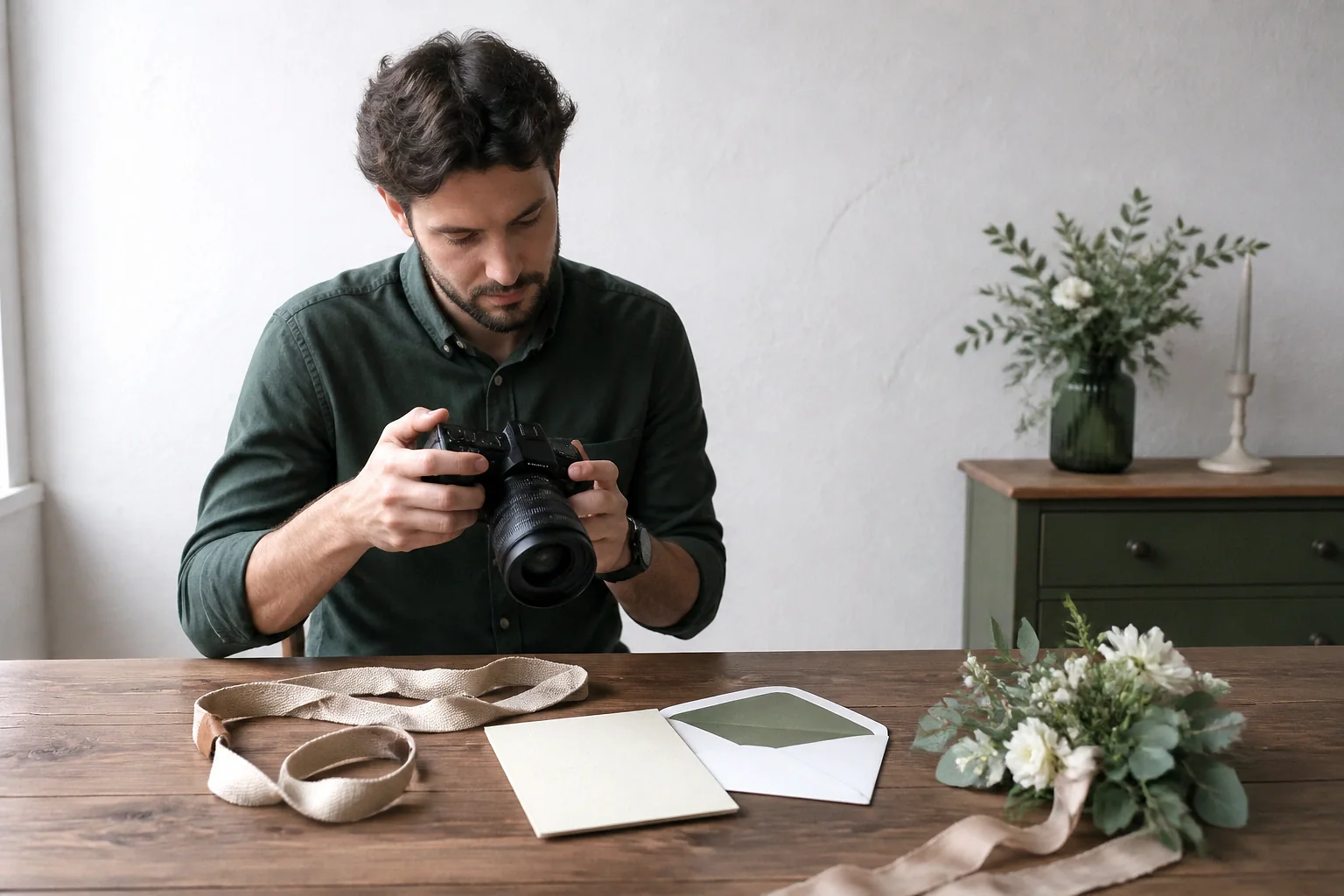 Appareil photo et accessoires de reportage de mariage — illustration générée par IA
