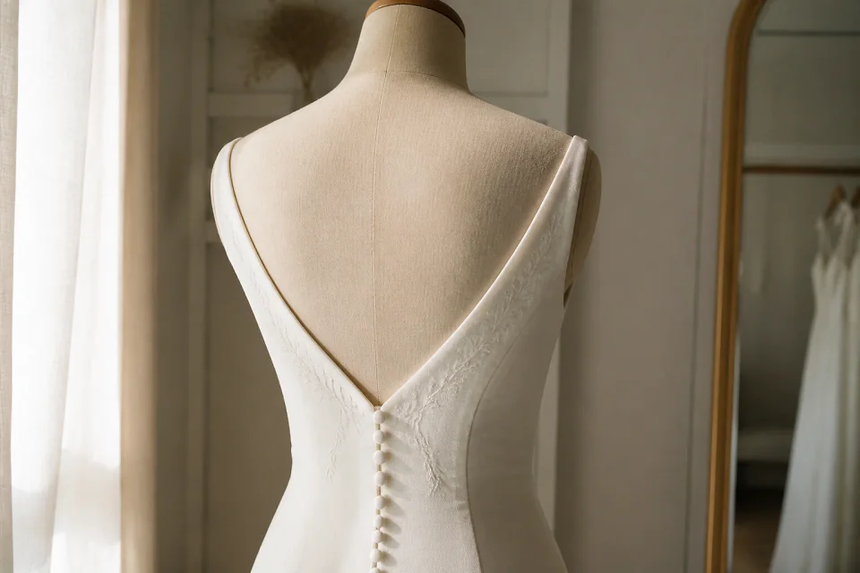 Robe de mariée dans un atelier de confection — illustration générée par IA