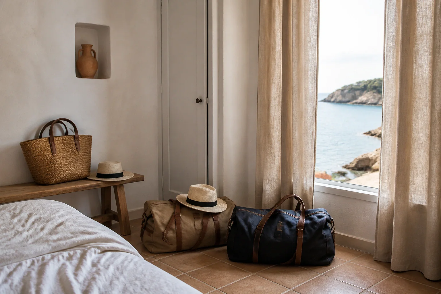 Bagages et hébergement pour un voyage de noces — illustration générée par IA