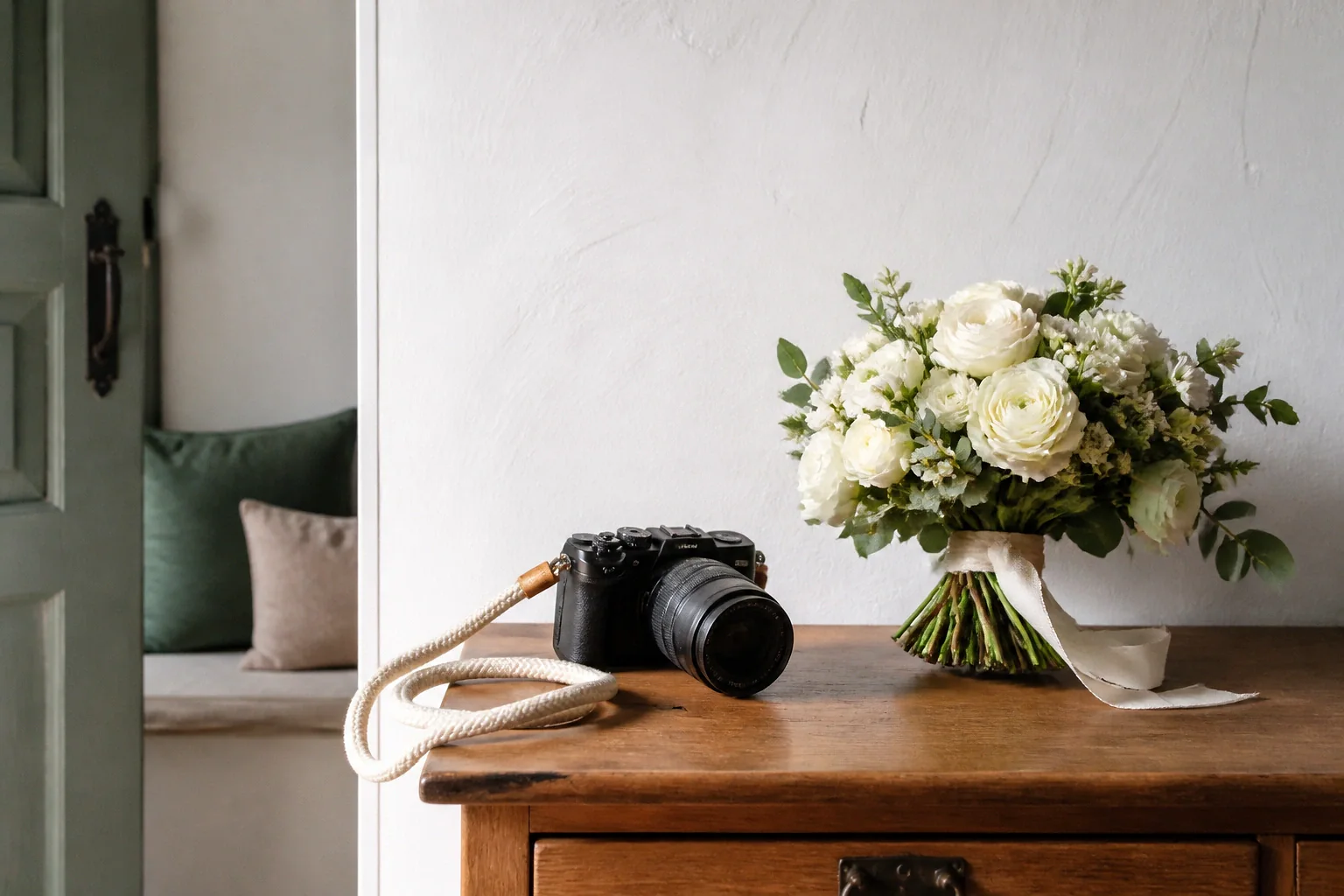 Appareil photo et accessoires de reportage de mariage — illustration générée par IA