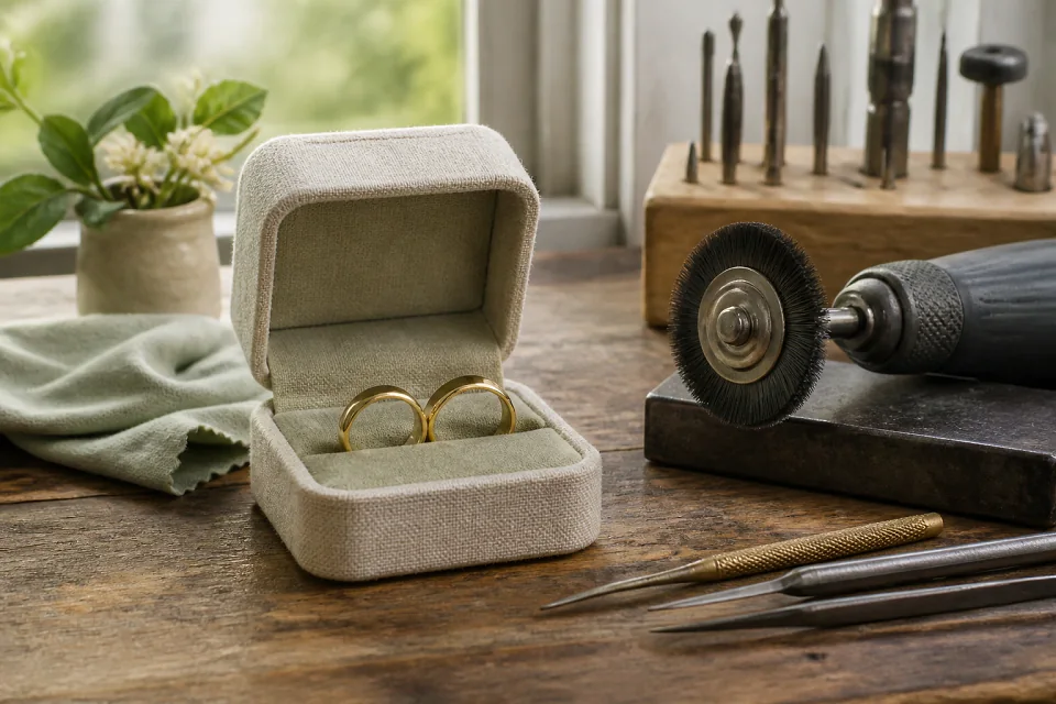 Alliances et travail de bijouterie de mariage — illustration générée par IA
