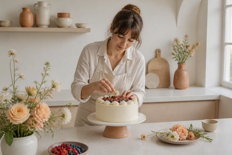 Gâteau de mariage préparé dans un atelier — illustration générée par IA