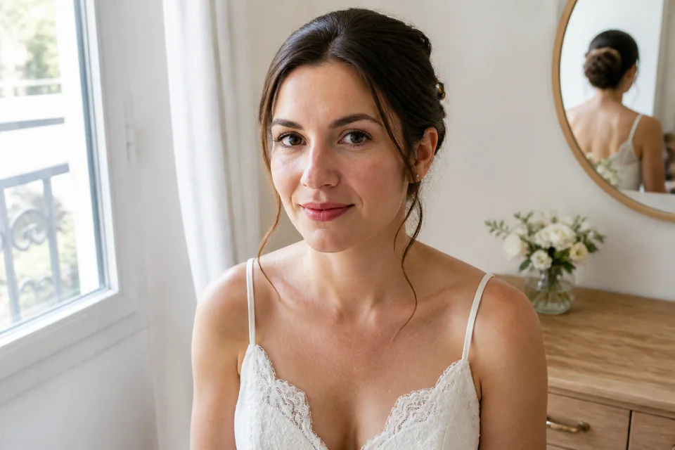 Préparation d’un maquillage de mariage — illustration générée par IA