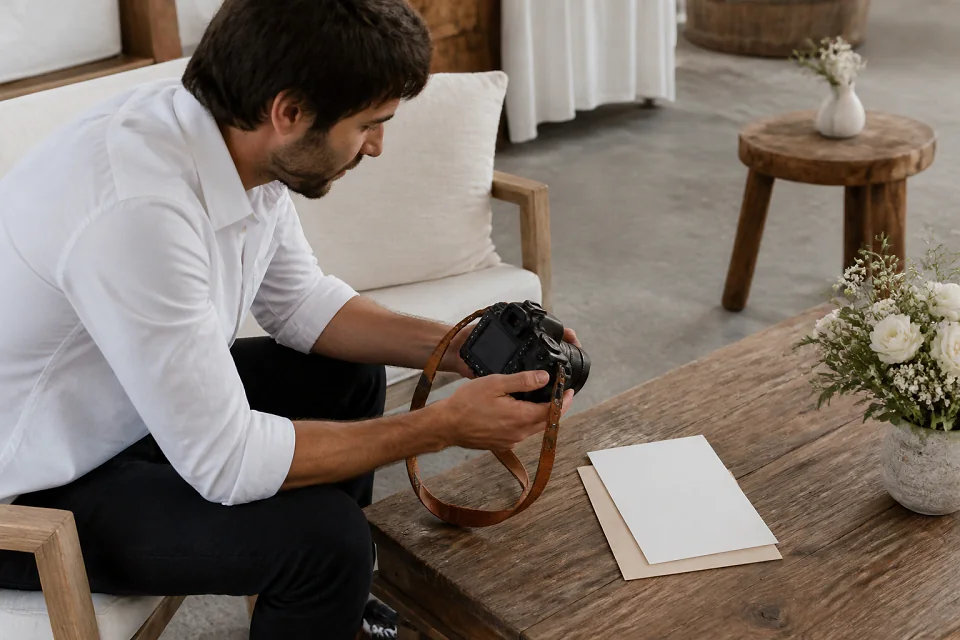 Appareil photo et accessoires de reportage de mariage — illustration générée par IA