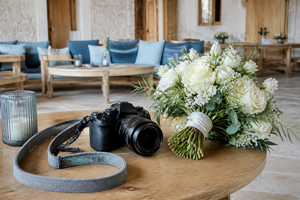 Appareil photo et accessoires de reportage de mariage — illustration générée par IA