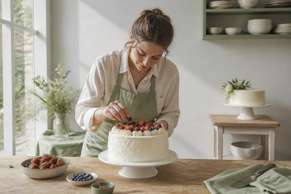 Gâteau de mariage préparé dans un atelier — illustration générée par IA