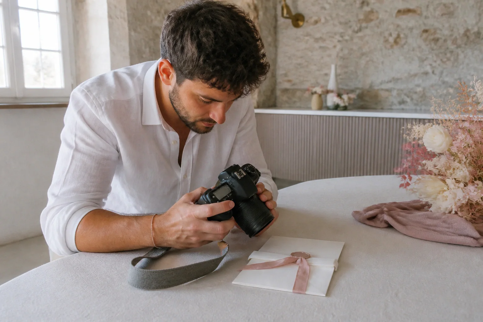 Appareil photo et accessoires de reportage de mariage — illustration générée par IA