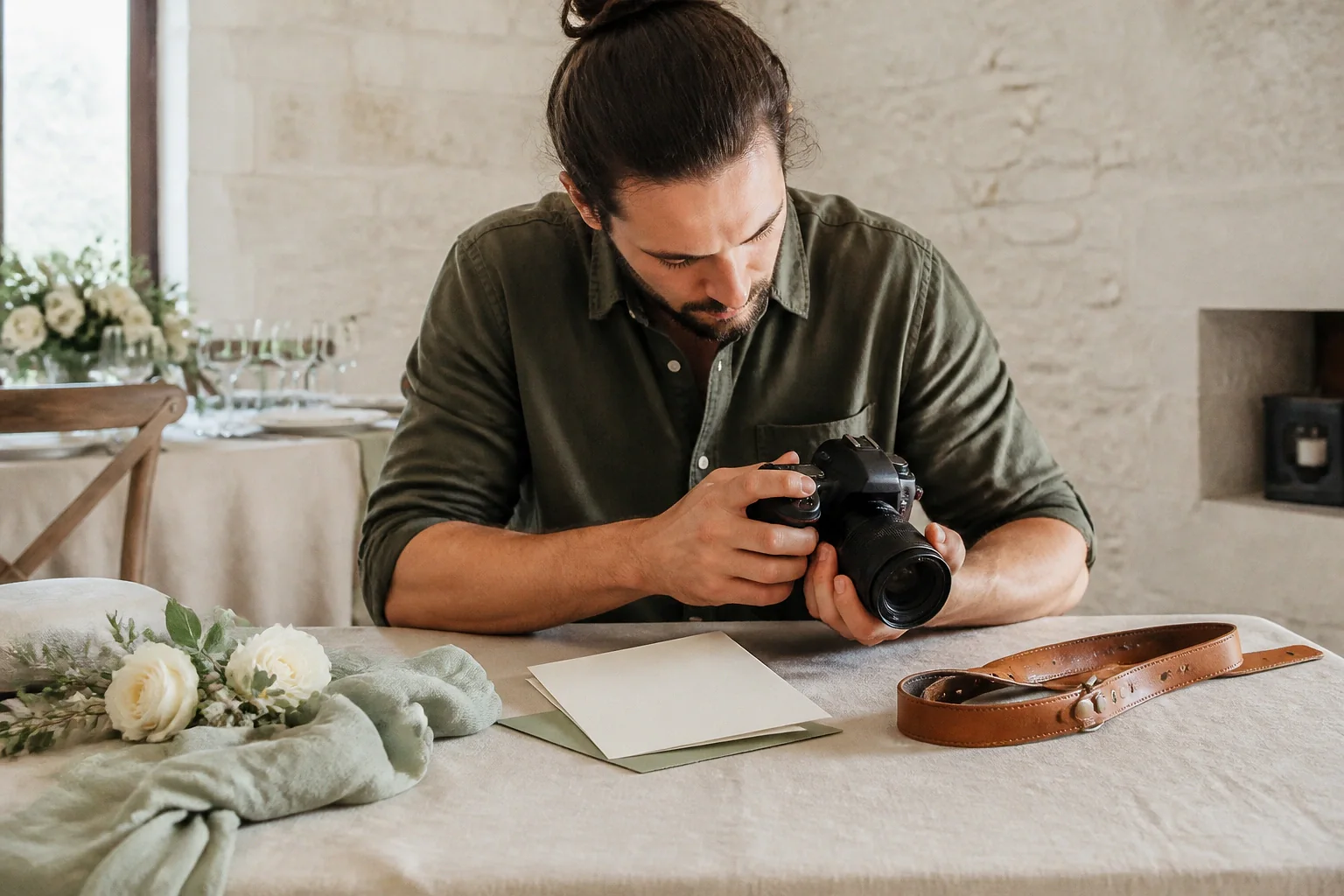 Appareil photo et accessoires de reportage de mariage — illustration générée par IA