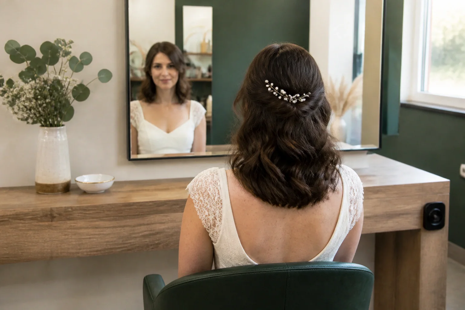 Coiffure de cérémonie vue pendant la préparation — illustration générée par IA