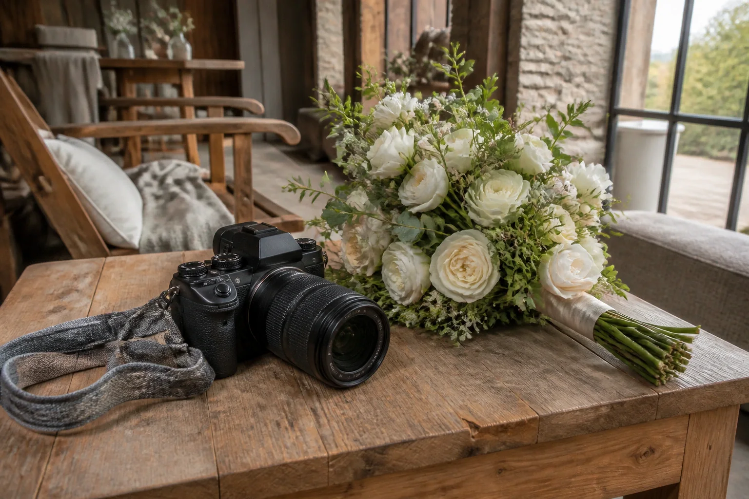 Appareil photo et accessoires de reportage de mariage — illustration générée par IA
