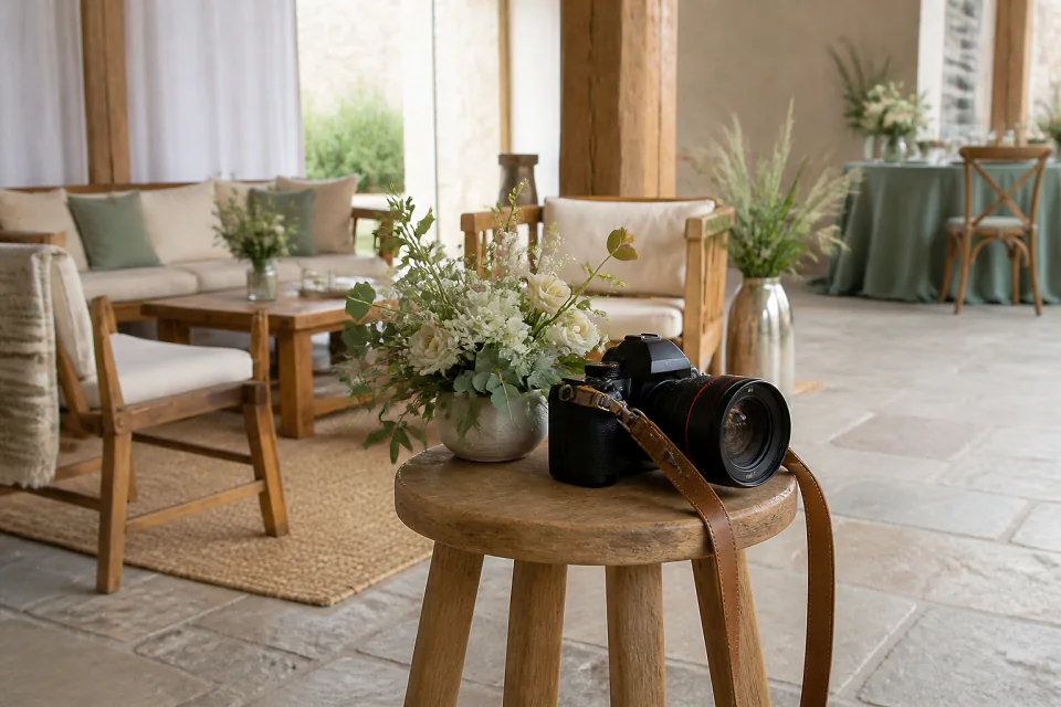 Appareil photo et accessoires de reportage de mariage — illustration générée par IA