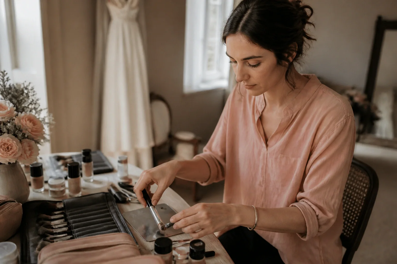 Préparation d’un maquillage de mariage — illustration générée par IA