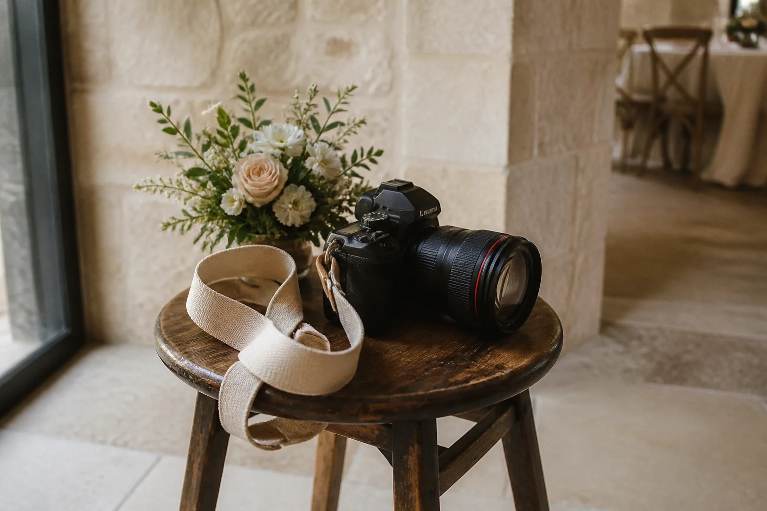 Appareil photo et accessoires de reportage de mariage — illustration générée par IA