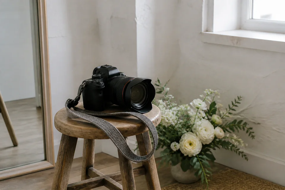 Appareil photo et accessoires de reportage de mariage — illustration générée par IA