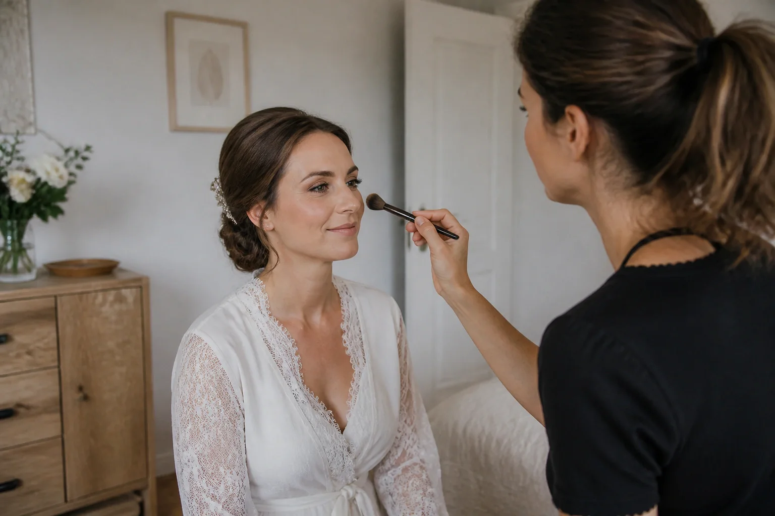 Préparation d’un maquillage de mariage — illustration générée par IA