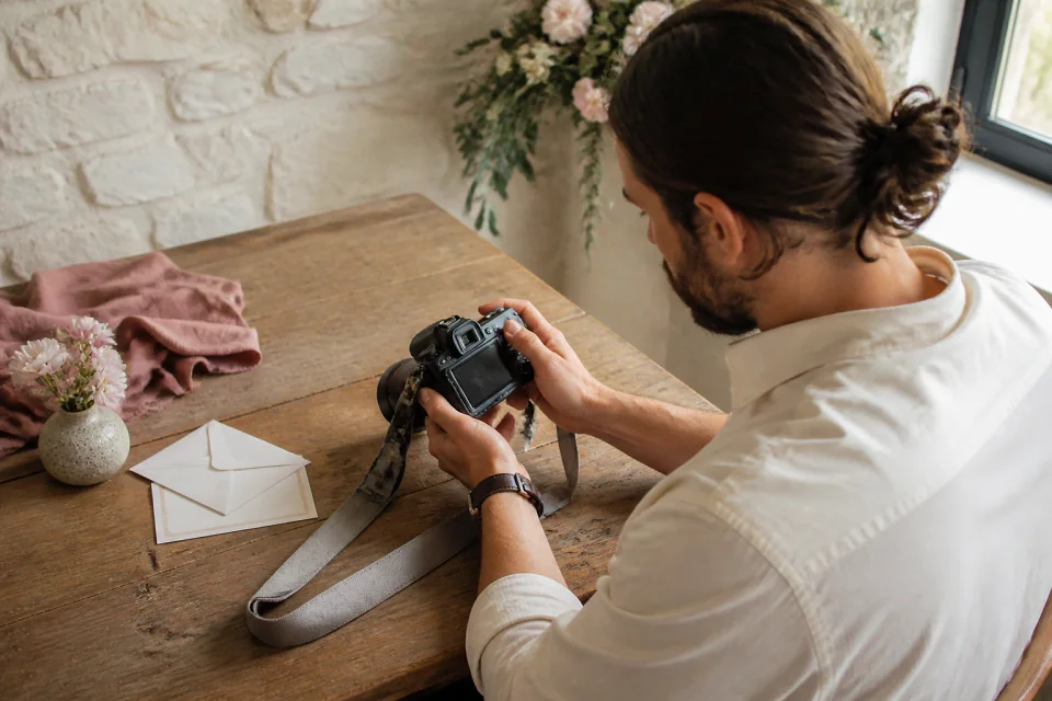 Appareil photo et accessoires de reportage de mariage — illustration générée par IA