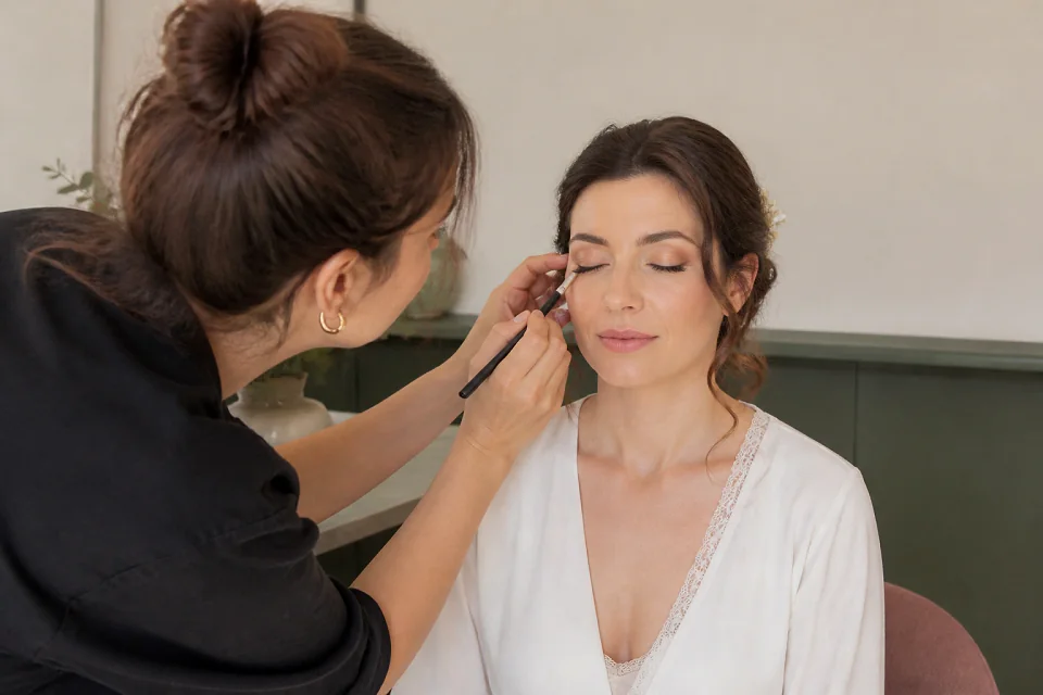 Préparation d’un maquillage de mariage — illustration générée par IA