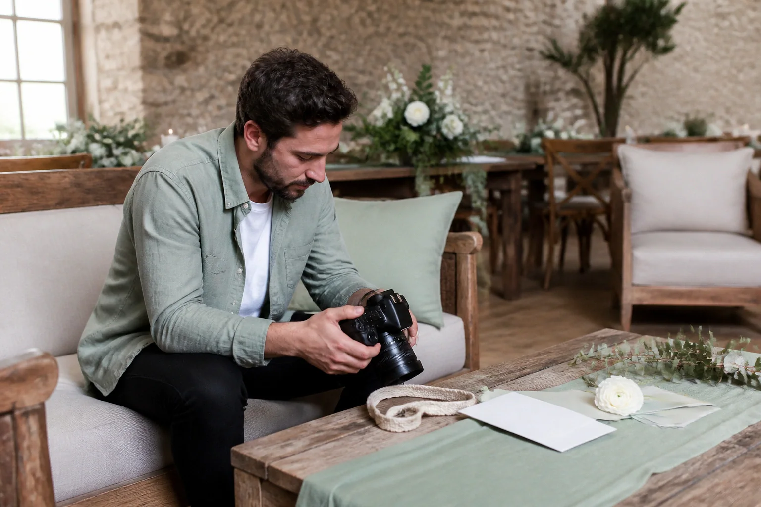 Appareil photo et accessoires de reportage de mariage — illustration générée par IA