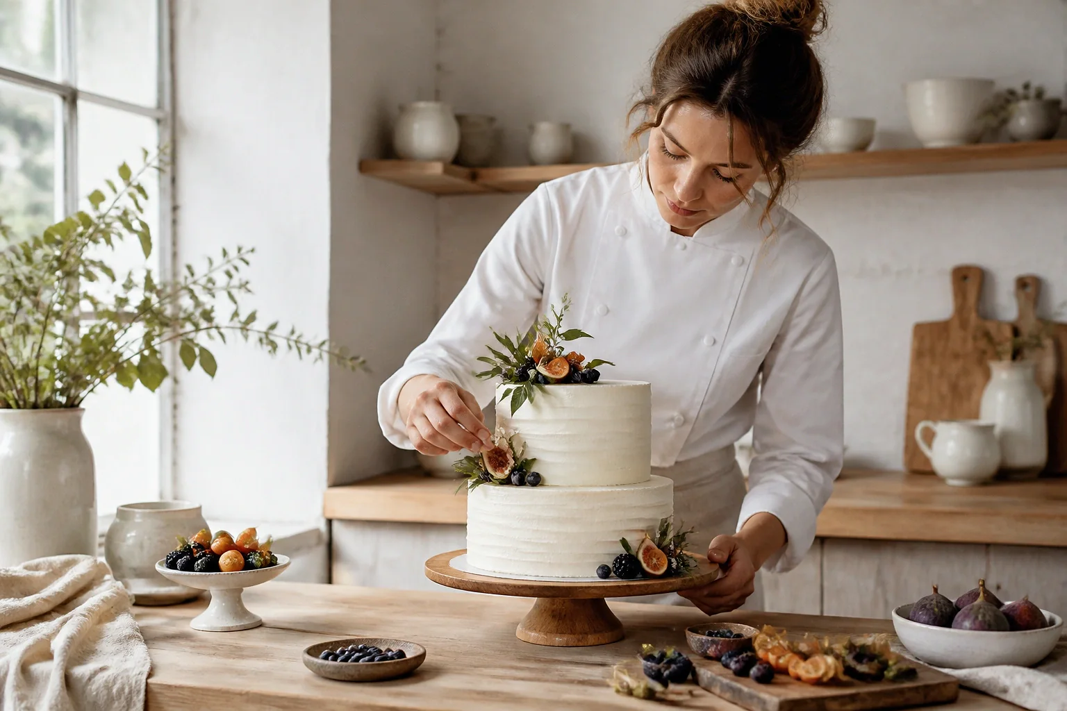 Gâteau de mariage préparé dans un atelier — illustration générée par IA