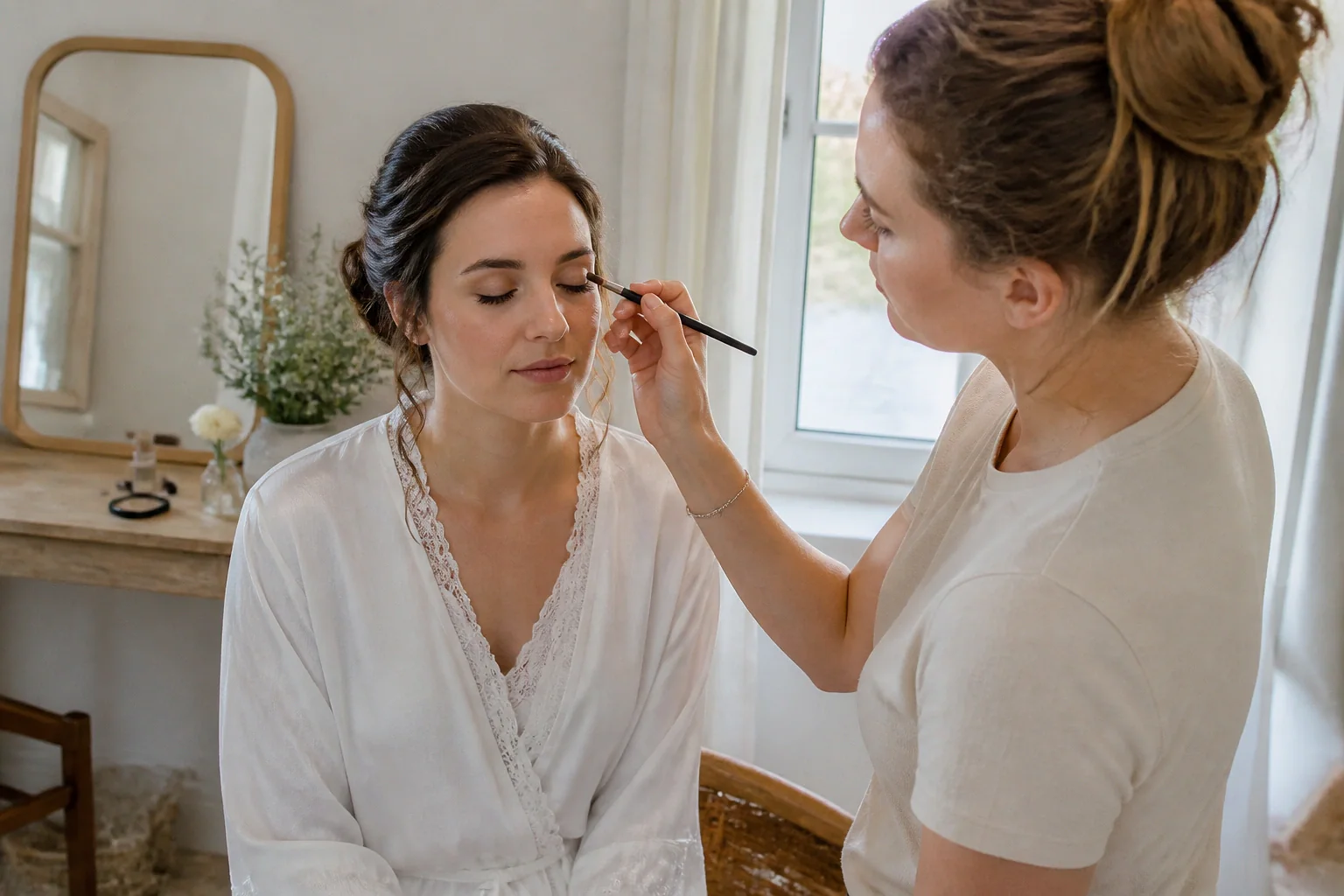 Préparation d’un maquillage de mariage — illustration générée par IA