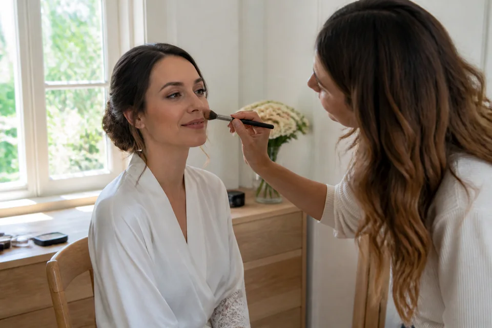 Préparation d’un maquillage de mariage — illustration générée par IA