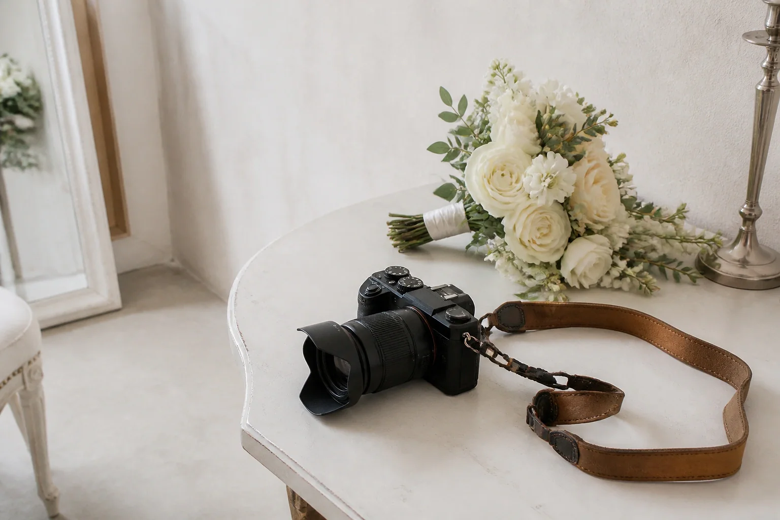 Appareil photo et accessoires de reportage de mariage — illustration générée par IA